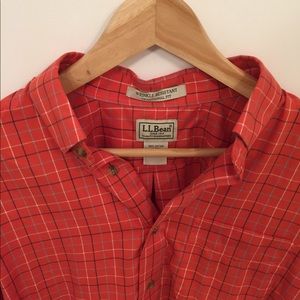 LL Bean orange short sleeve button down shirt M